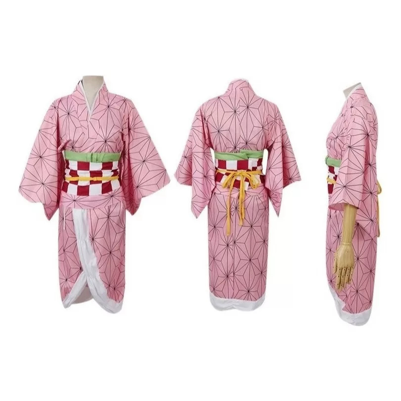 Kimono + Faixa Nezuko Manto Demon Slayer Jaleco Anime Kimetsu no Yaba Capa Geek Unissex quimono Rosa