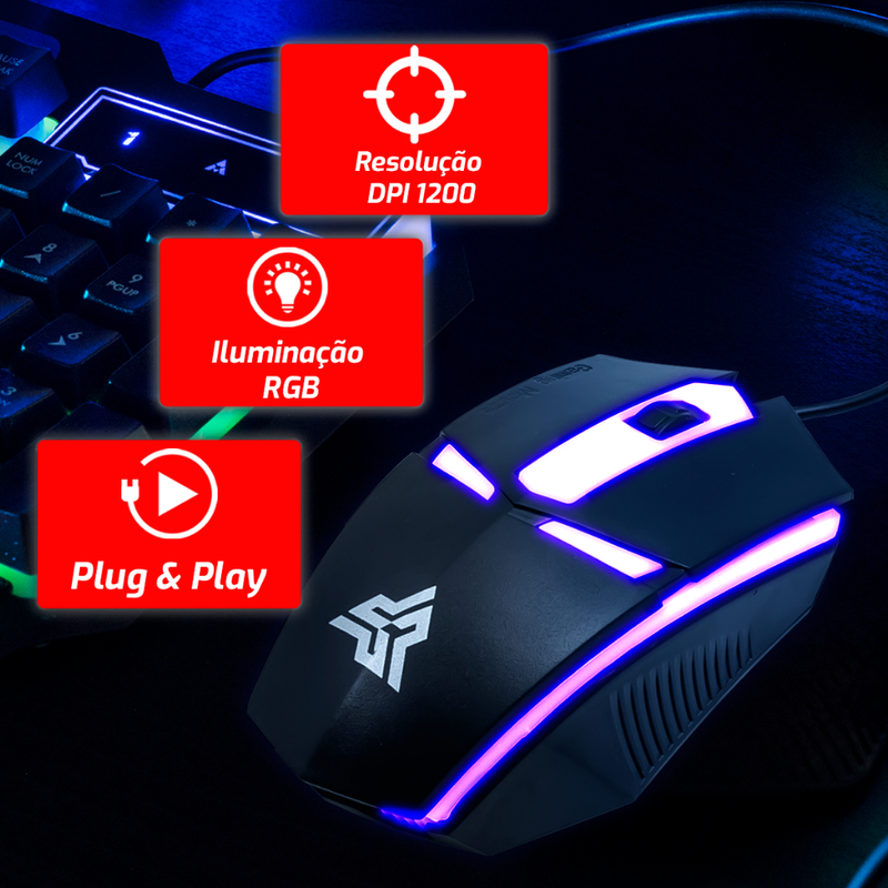 Mouse Rgb Gamer USB 1200DPI Sensor óptico Prático