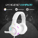Fone De Ouvido Headset Gamer Profissional Branco Led RGB PC USB P2/P3 Celular Vídeogame Xbox PS4 PS5
