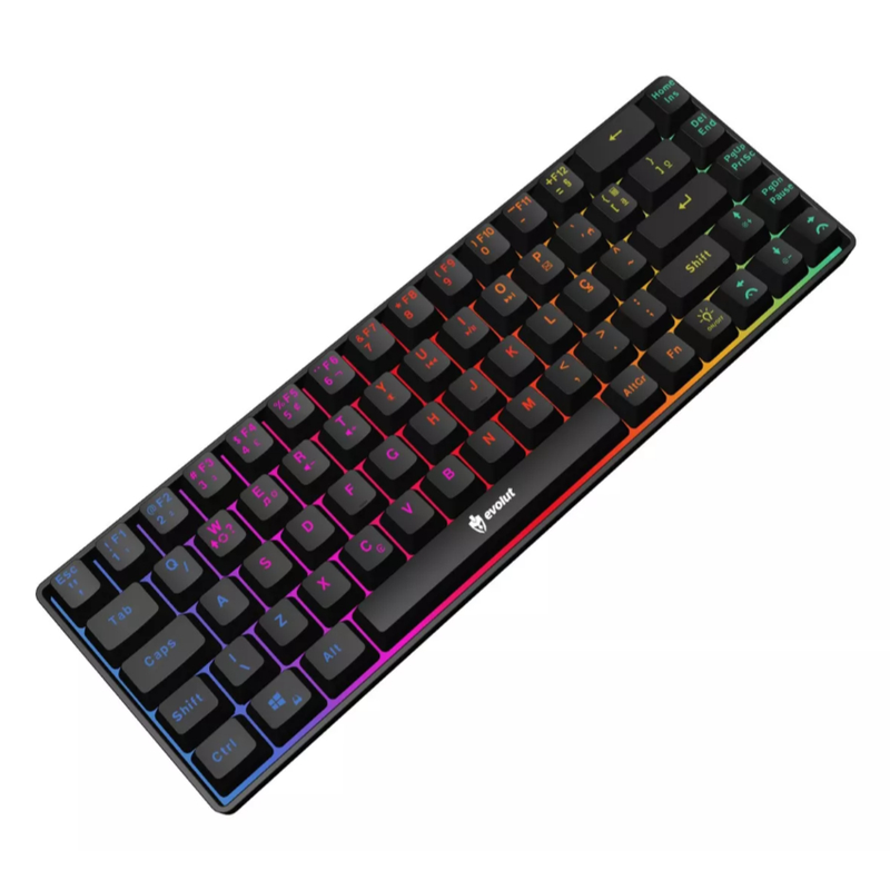 TECLADO GAMER MEMBRANA FAY PRETO E BRANCO LED RAINBOW 60% COM FIO - EVOLUT GAMER