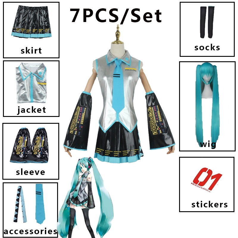 Miku Cosplay Hatsune Vestido De Fantasia Conjunto Completo De Halloween Adulto Feminino Para Mulheres