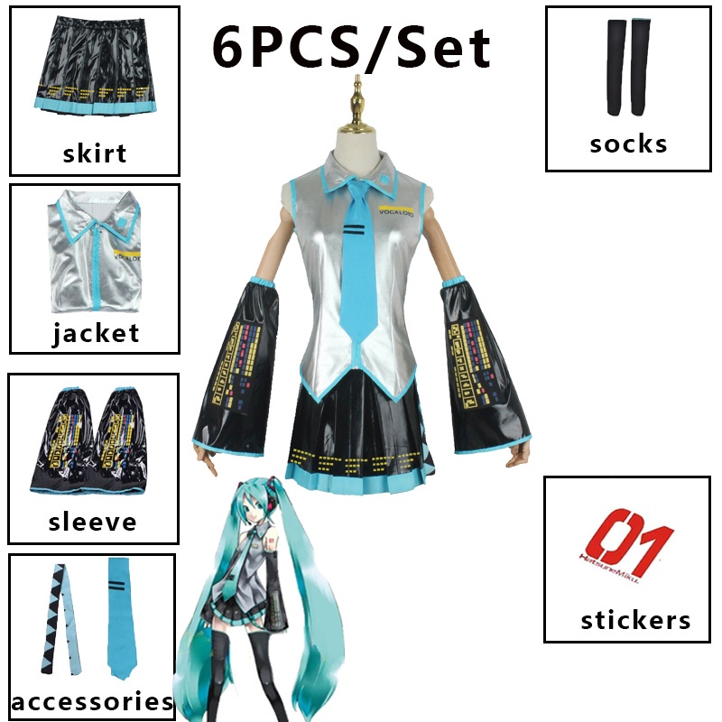 Miku Cosplay Hatsune Vestido De Fantasia Conjunto Completo De Halloween Adulto Feminino Para Mulheres