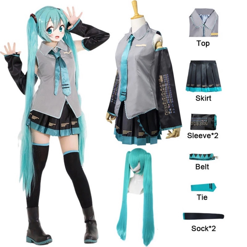 Miku Cosplay Hatsune Vestido De Fantasia Conjunto Completo De Halloween Adulto Feminino Para Mulheres