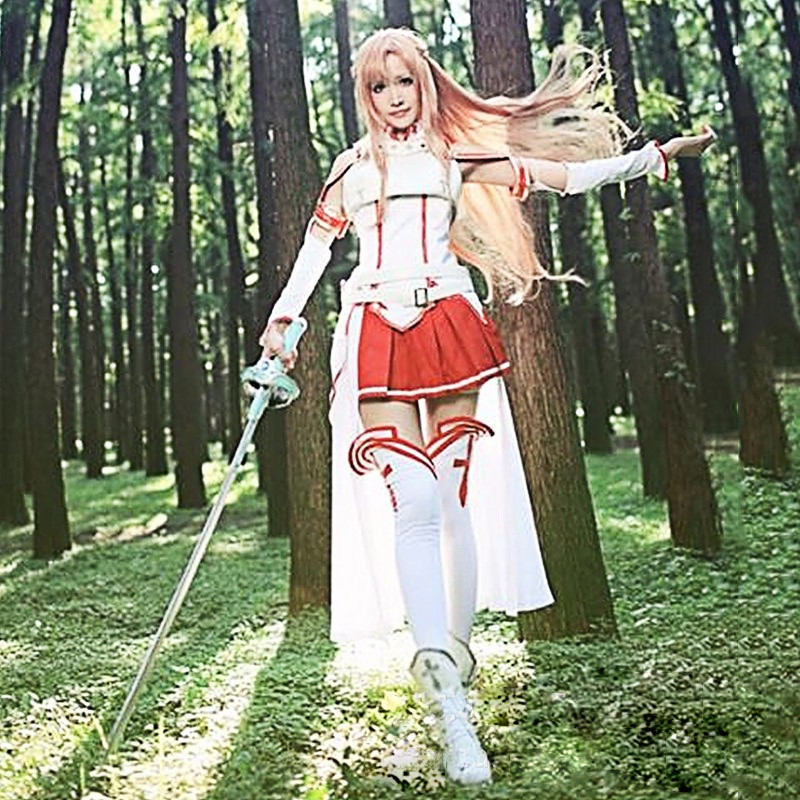 Anime Yuuki Asuna Traje SAO Cosplay Vestido Uniforme Completo Terno Lolita Espada Arte On-Line