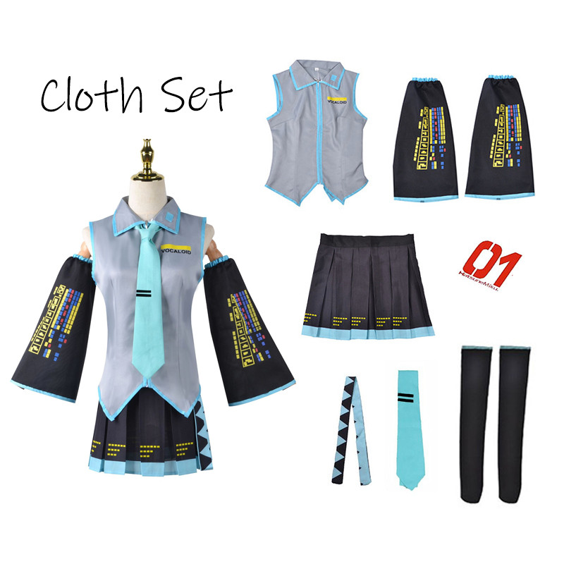 Hatsune Miku Cosplay Traje Para Mulheres Adulto Couro Pano Colete Camisa Saia Conjunto Vocaloid Anime Japonês Roupa De H