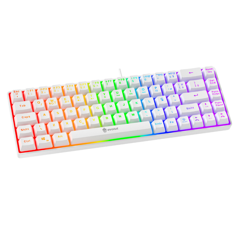 TECLADO GAMER MEMBRANA FAY PRETO E BRANCO LED RAINBOW 60% COM FIO - EVOLUT GAMER