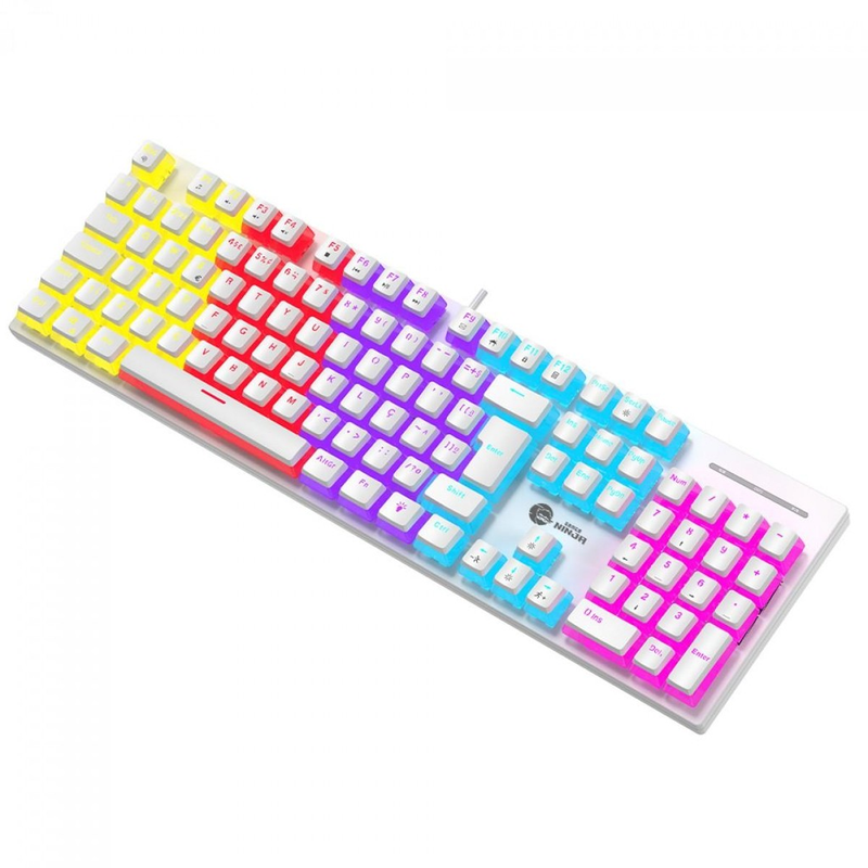 Teclado Mecânico Gamer Ninja Leap Pudim, Switch Blue, Rainbow, ABNT2, Full Size, White