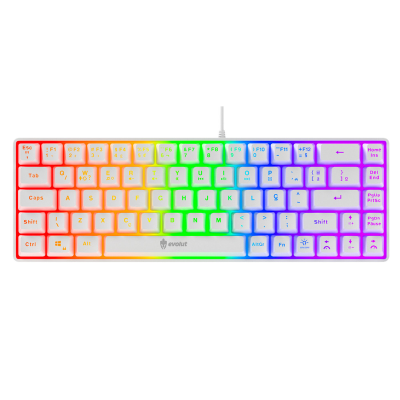 TECLADO GAMER MEMBRANA FAY PRETO E BRANCO LED RAINBOW 60% COM FIO - EVOLUT GAMER